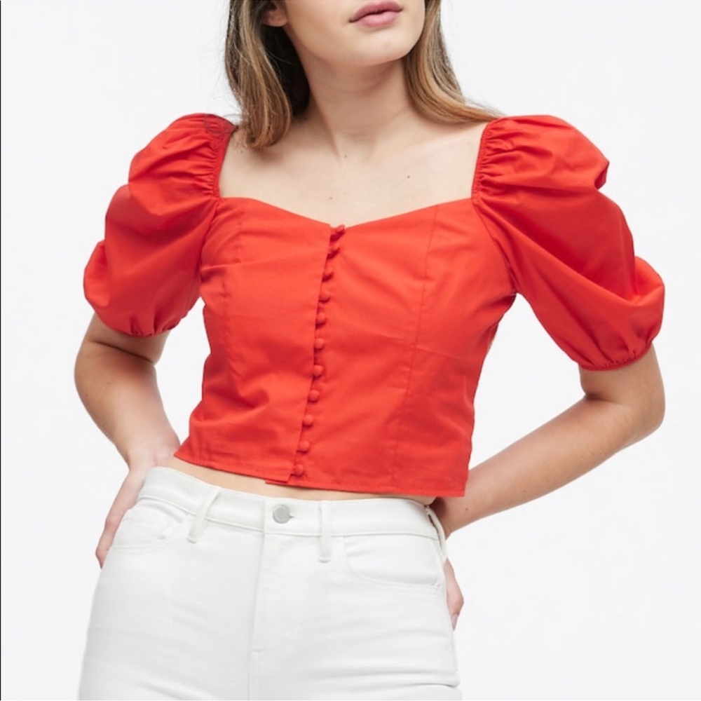 Banana Republic Puff Sleeve Cropped Top size S